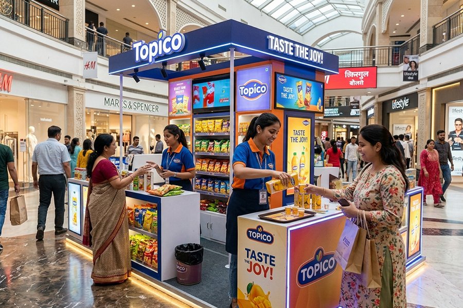 Live BTL brand activation setup in Delhi for product promotion