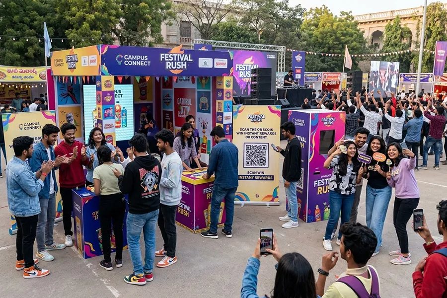 On-ground marketing campaign in Hyderabad with promotional setup