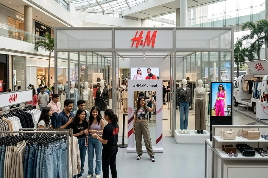 Outdoor brand activation event with promotional display and interaction